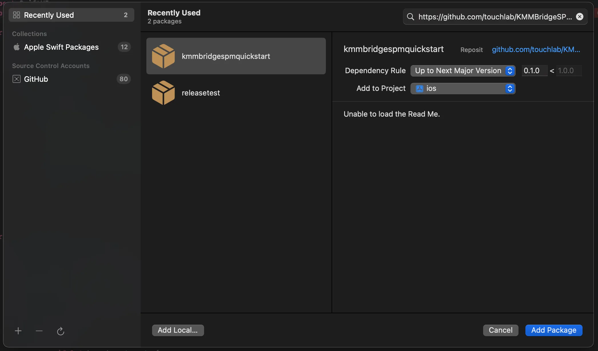 Xcode Packages screenshot