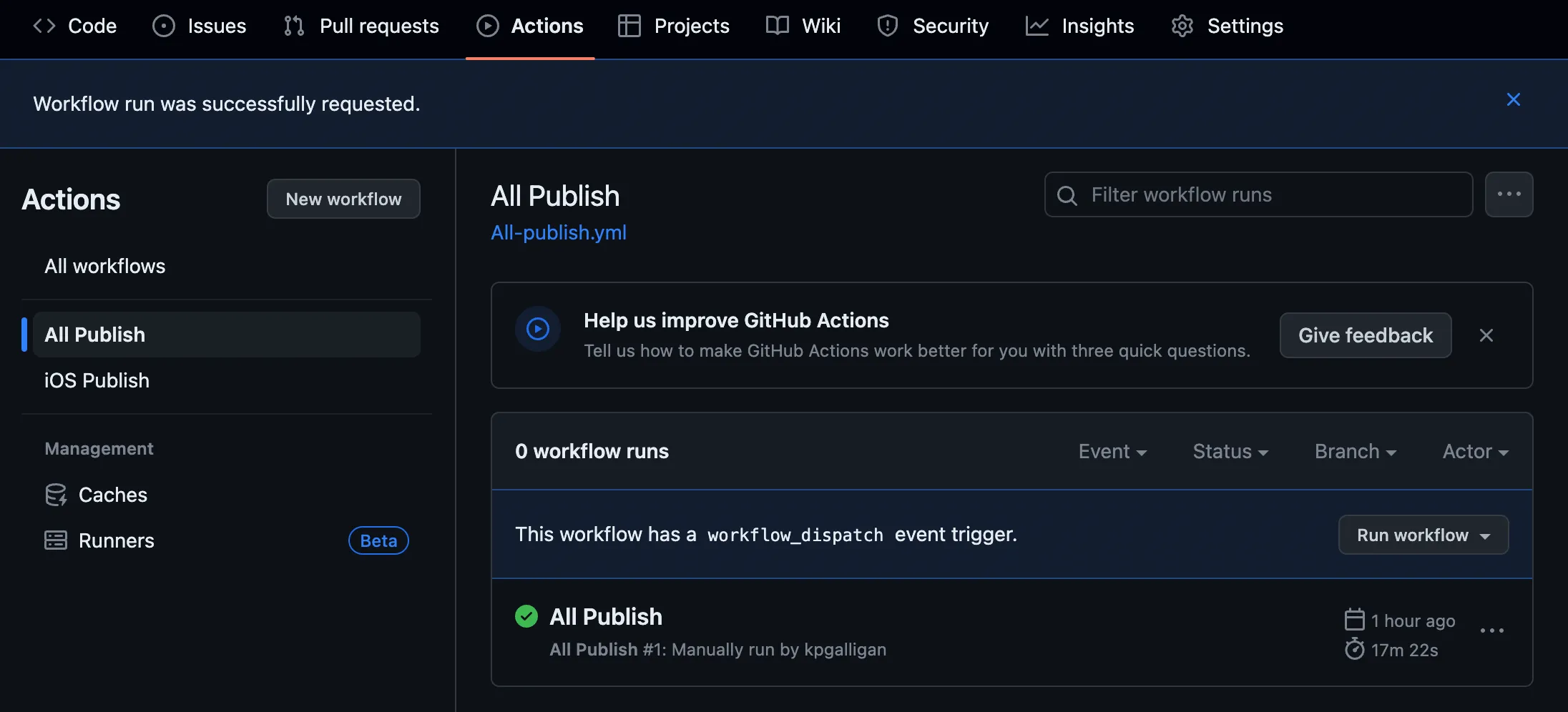 GitHub Actions Panel